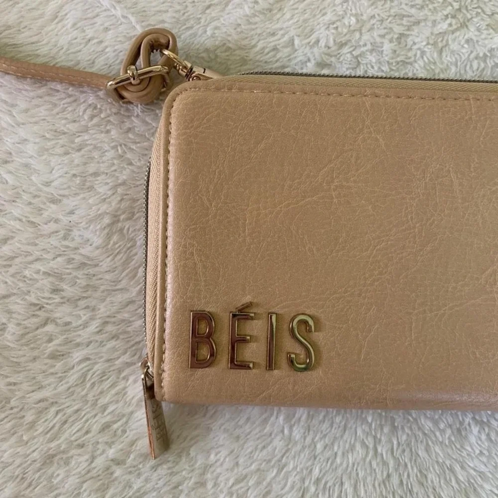 BEIS The Travel Wallet Beige Vegan Leather Crossbody Organizer Bag - Picture 2 of 7